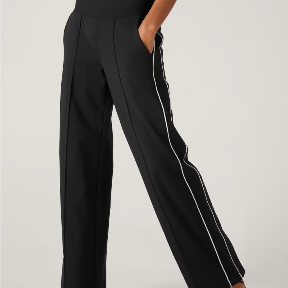 Athleta Black Track Pants with Sporty Side Stripe